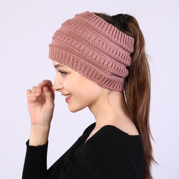 

2020 new women's knitting hair with widened headgear and empty horsetail wool hat