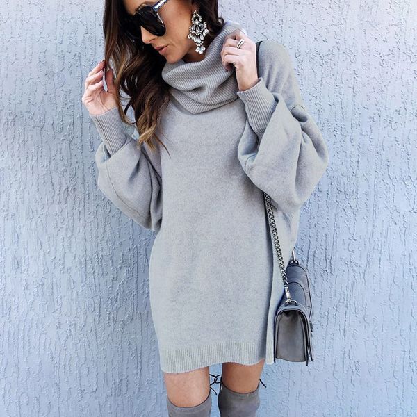 

ewq] 2019 autumn winter turtleneck collar turtleneck collar long sleeve solid knittig loose vintage sweater women ah71602a