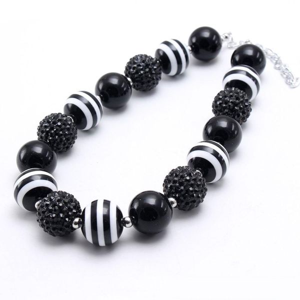 Schwarz Farbe Baby Kid Chunky Perlen Halskette Mode Neueste Design Mädchen Bubblegum Chunky Perlen Halskette Schmuck Für Kinder