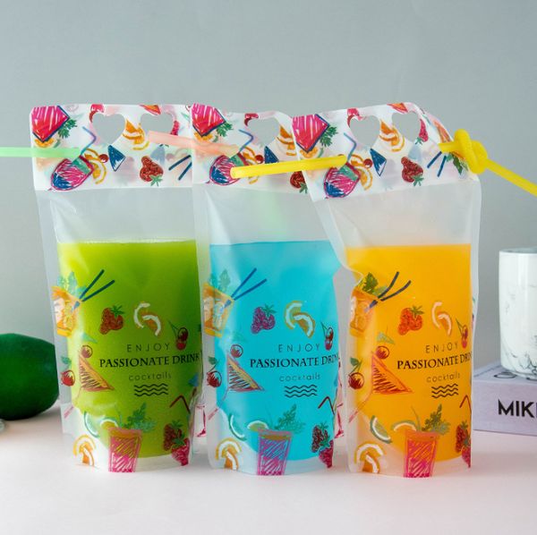 

500ml disposable drink bag clear drink pouches bags stand-up plastic bag drink packaging bag with handle -p