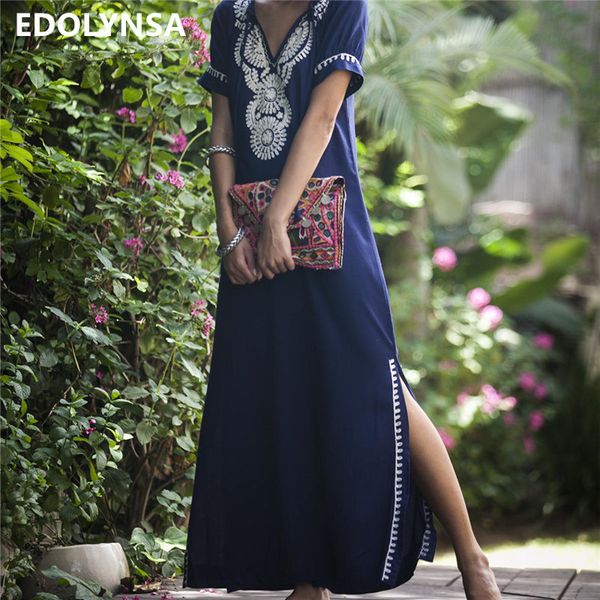 

embroidery cotton beach cover up saida de praia swimsuit women bikini cover up tunics for beach pareo sarong beachwear #q595, Blue;gray