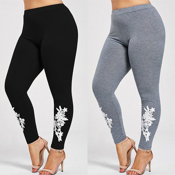 

plus size plump women high waist elastic fitness leggings running gym stretch sports trousers flower leggings, Black