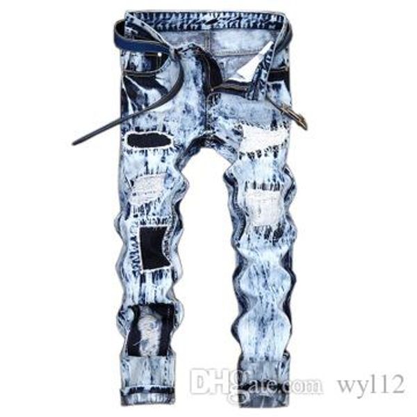 

2019 arm mens distressed ripped biker jeans slim fit motorcycle biker denim for men fashion designer hip hop mens jeans good quality #167, Blue