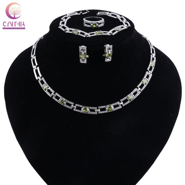 

fashion necklace sets for women bridesmaid luxury crystal zircon bridal wedding costume turkish jewelry, Silver