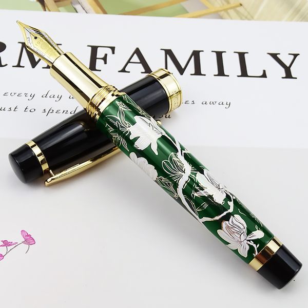 

hongdian metal fountain pen hand-drawing green flowers iridium fine / bent nib ink pen excellent writing gift for business