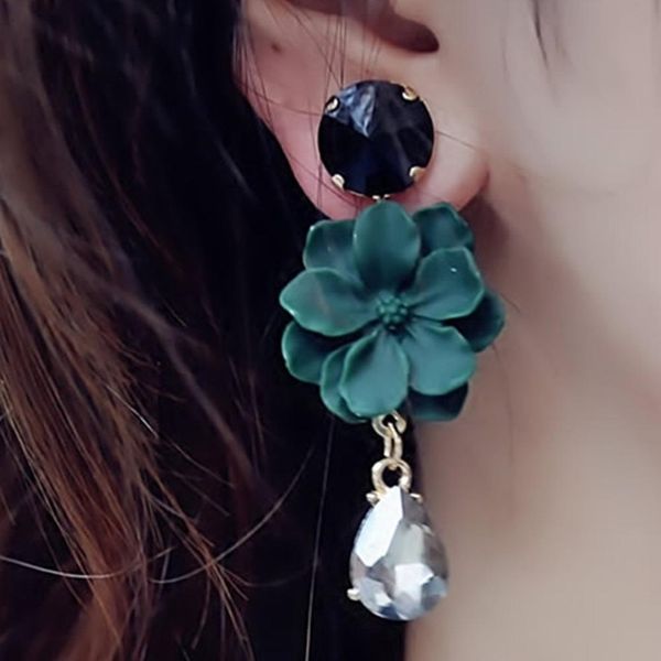Fashion Multi-couleur Cristal Strass Fleur Dangle Ear Stud Boucles d/'oreilles Bijoux