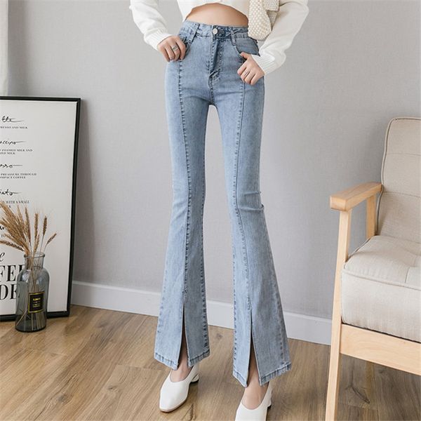 

women's jeans for women fashion high waist korean casual denim flare pants female slim stretch long trousers 2021, Blue