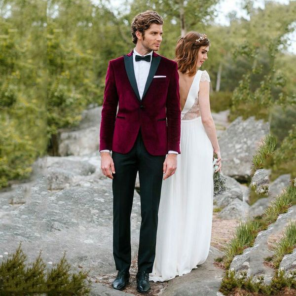 

красный бархат курение куртка свадебные tuxedo мужские костюмы groomsmen outfit тонкий terno человек blazer мужчина для 2piece (куртка + брю, Black;gray