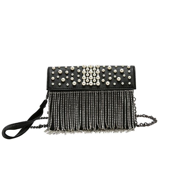 

fashion bolsos mujer de marca famosa 2019 women's fashion hasp pearl tassel bright drill chains shoulder bag casual bag #10