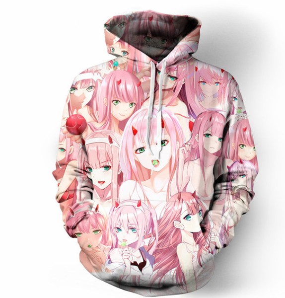 

2019 аниме sexy killer darling ноль две розовые девушки лицо kawaii 3d печатные толстовки унисекс женщины мужчины пуловеры верхняя одежда по, Black