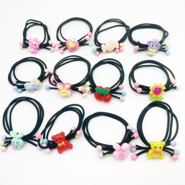 

high stretch rubber band rope accessories children's hair rope girl's cartoon hair ring three knotted color bean rubber band, Slivery;white