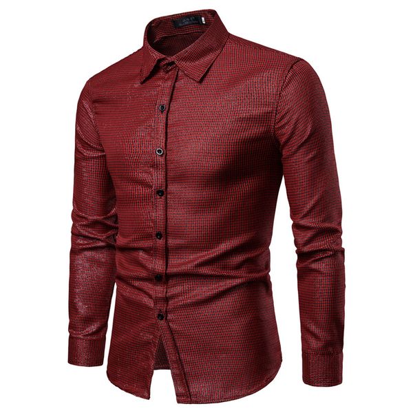 

2018 fashion new men's stamping long eeved shirt slim plaid shirt, White;black