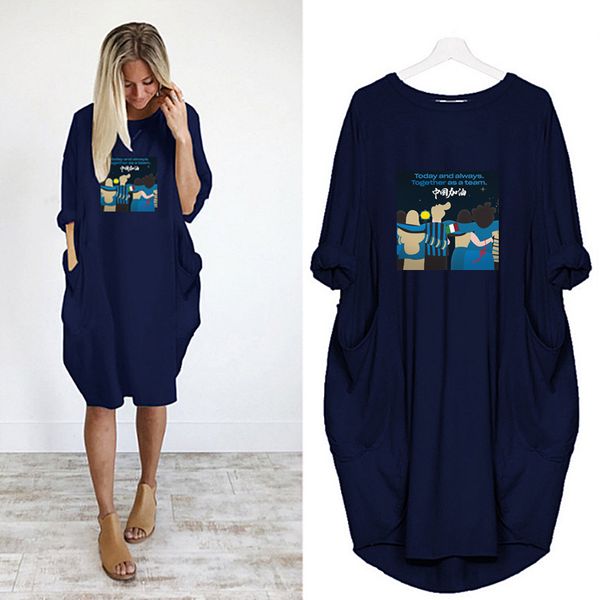 

european and american base dress china refueling printing long sleeve loose large size irregular new ladies dress, Black;gray