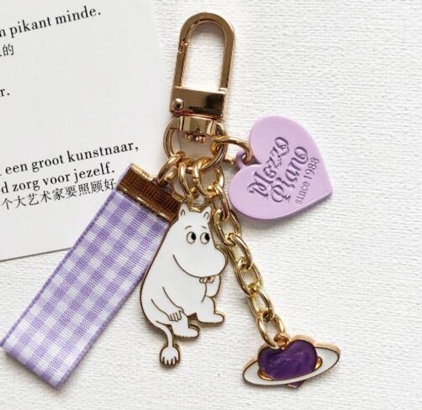 

new cartoon purple love heart hippopotamus keychain jewelry accessories key chains pendant gifts favors d-01, Silver