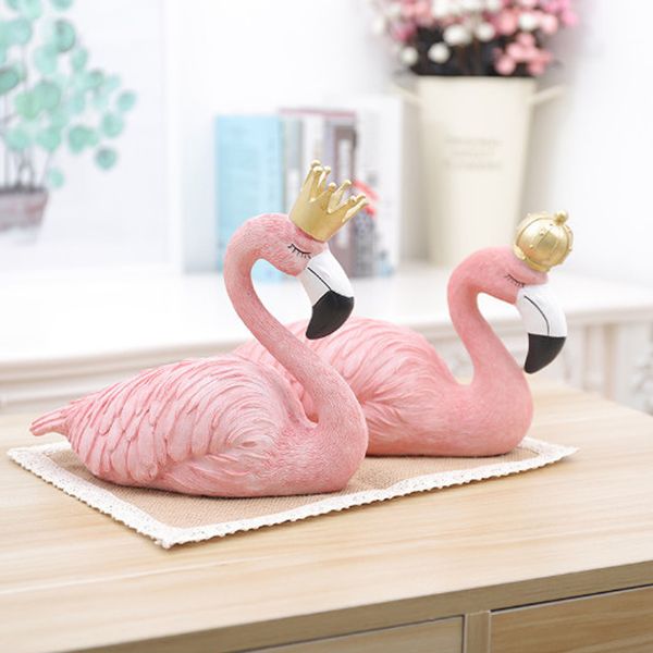 

1pair flamingo resin figurine home decor living room bedroom decoration art gift craft (king & queen