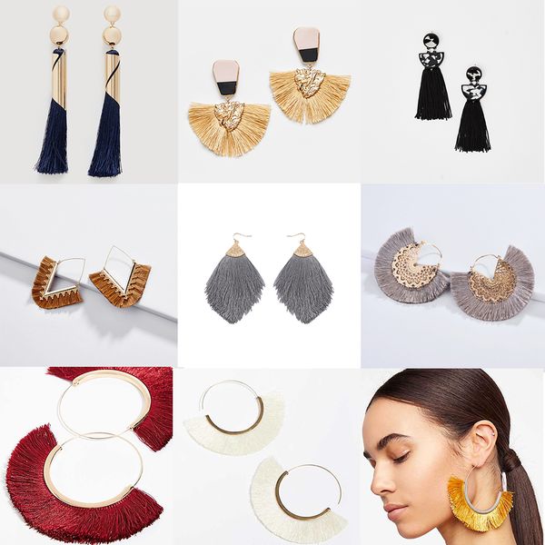 

luxury bohemian fringed silk tassel earrings party wedding jewelry women handmade bohemian statement earring gifts, Golden;silver