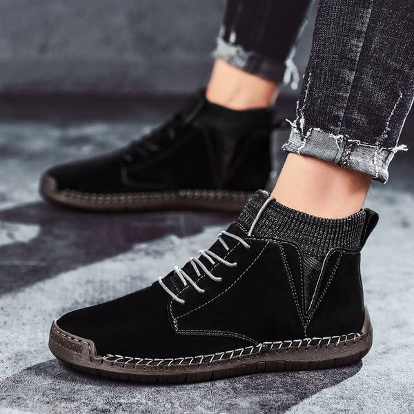 

new men snow boots winter warm men motorcycle boots lace-up non-slip male ankle waterproof autumn man work shoes size 48, Black
