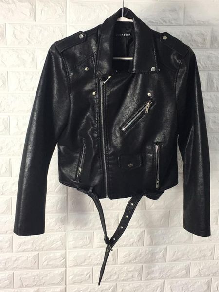 

autumn loose coat korean clothing fashion suit-dress pu leather jacket women, Black