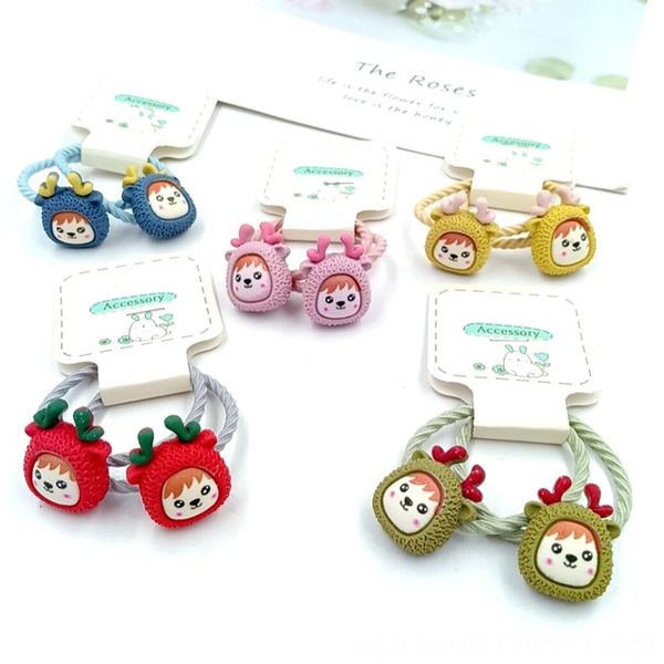 

high stretch girl cartoon vegetable animal head strawberry rubber band fruit rubber band rope set children fruit strawberry hair ring pair