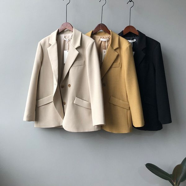 

two-button buckle loose elegant blazer femme women korean, White;black