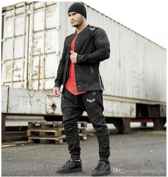 

single breasted stand collar mens jean jackets casual males clothing panelled mens designer jean jackets fashion, Black;brown