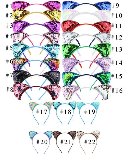 

fashion glitter sequins cat ear hairband girls reversible flip sequined hair clasp hair hoop birthday party headband kids headress d3401, Slivery;white