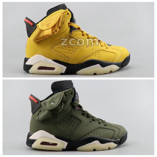 

travis scotts x 6 mens basketball shoes yellow olive green 6s baskets de marque sneakers jumpman trainers cactus jack zapatos