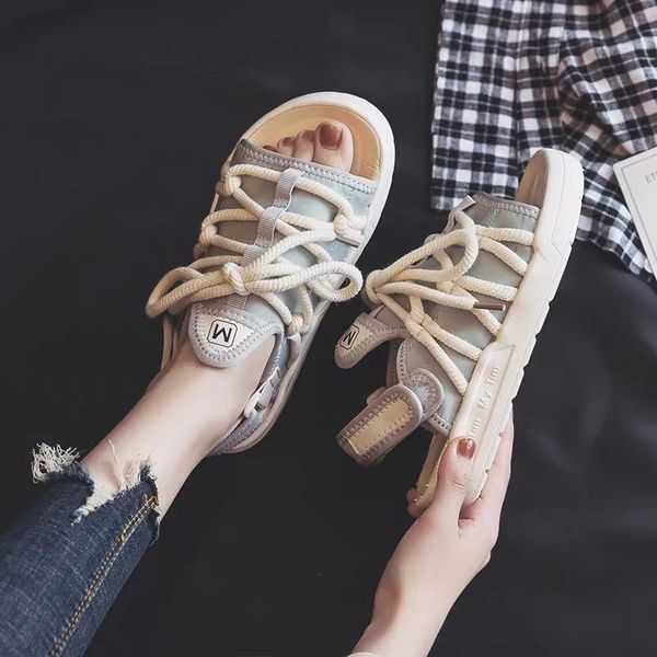 

women flat sandals chunky platform summer comfortable casual shoes new designers woman lace up fashion sandal ladies white, Black