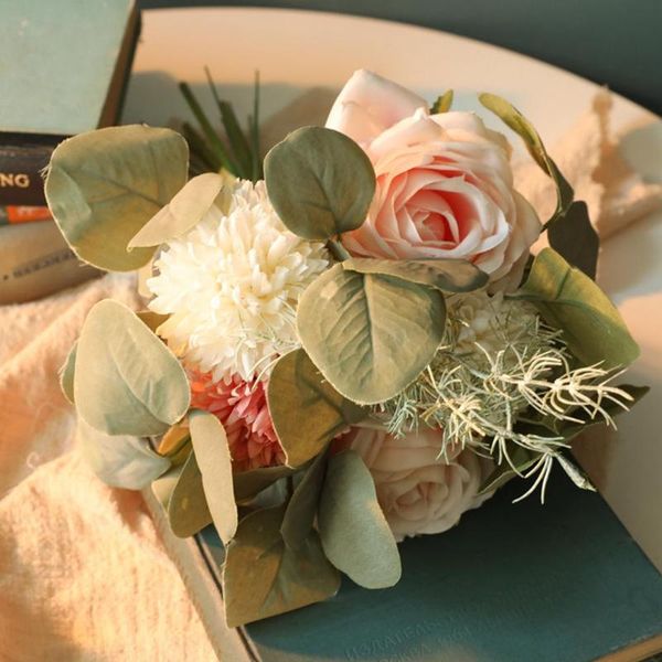 

artificial fake rose flower bridal bouquet green plant wedding decoration ins style simulated