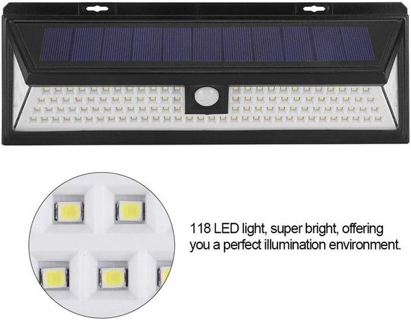 118 LED 1000LM Su geçirmez PIR Hareket Sensörü Güneş Bahçe Işık Mekan LED Güneş Lambalar 3 Modları Güvenlik Havuz Kapı Güneş Işıklar