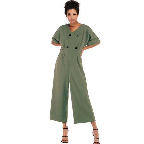 

selling 2020 spring new products women's dress one-piece high-waisted capri pants v-neck onesie women's, Black