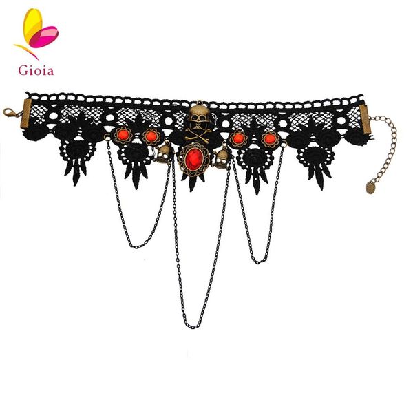 

lace necklace black skull necklace retro halloween jewelry, Golden;silver