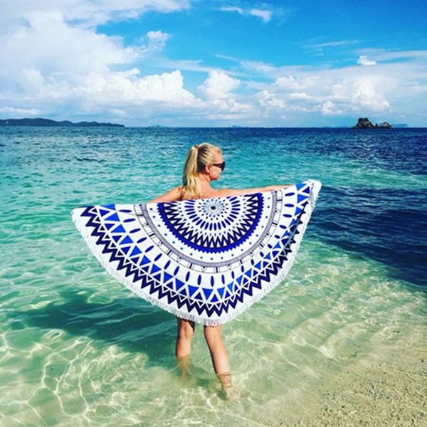 

150cm round beach towel with tassels microfiber large reactive printing beach towels serviette de plage adulte bath towel tapestry