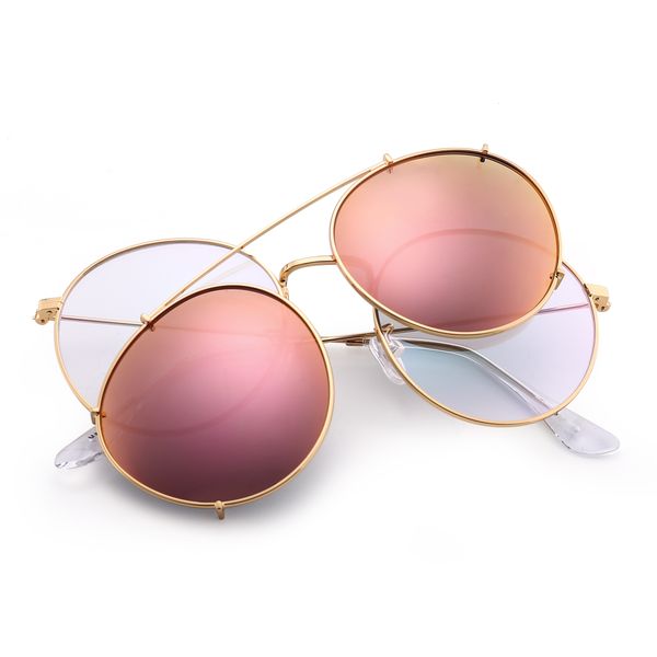 

luxury-steampunk vintage round style polarized sunglasses clip on lens removable brand designer sun glasses oculos de sol, White;black