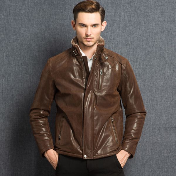 

2019 men's pigskin genuine leather jacket men warm leather coat real jacket, Black
