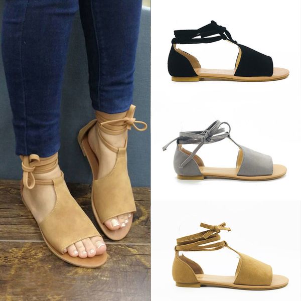 

onto-mato famous brandwomen summer round toe breathable lace-up beach sandals rome casual flat shoes dropshipping sandalias, Black