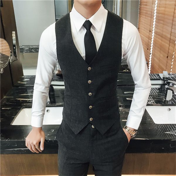 

2019 autumn business vest waistcoat men and pant asia size s m  xl xxl xxxl vest men suit slim fit mens vests +pants, Black;white