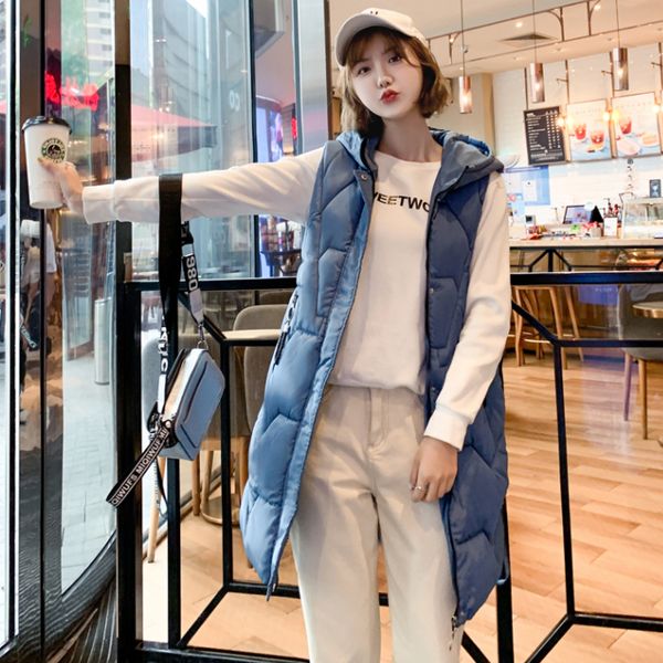 

autumn windproof warm long waistcoat women hooded thicken quilted cotton padded coat female slim hoodie jackets vest aq733, Black;white