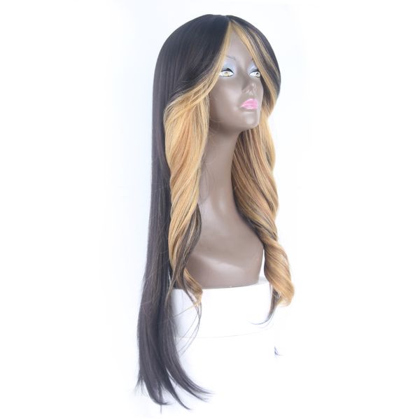 

synthetic straight hair 26inch two colors black blonde wigs for black women heat resistant two sides loose wave bangs on sale