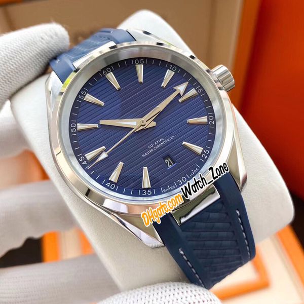 

new aqua terra 150m 41mm 220.12.38.20.03.001 blue texture dial autoamtic mens watch steel case blue rubber strap watches watch_zone e352, Slivery;brown