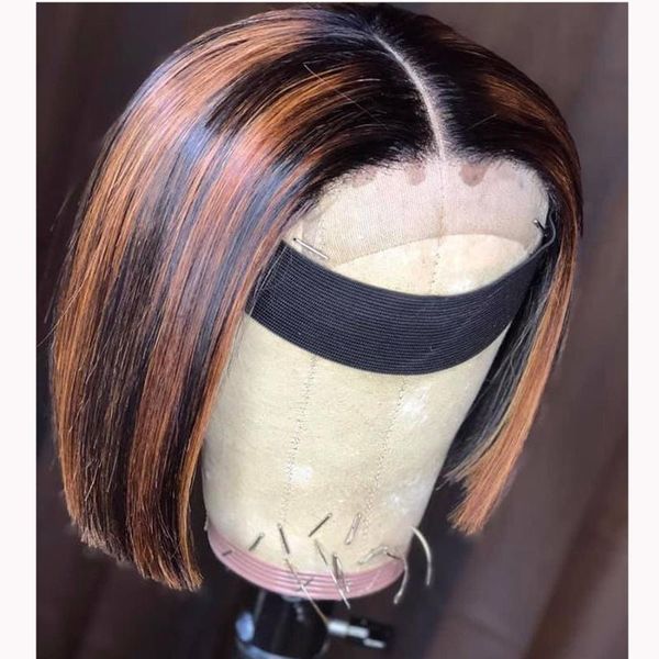 

bob ombre blonde highlight 13x6 lace front human hair wig with baby hair brazilian lace front for black women natural hairline, Black;brown