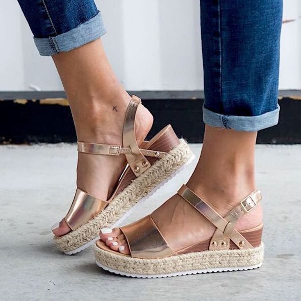 

sagace shoes 2019 summer women fashion solid color sandals buckle strap wedges platform retro peep toe sandals may14 y200107, Black