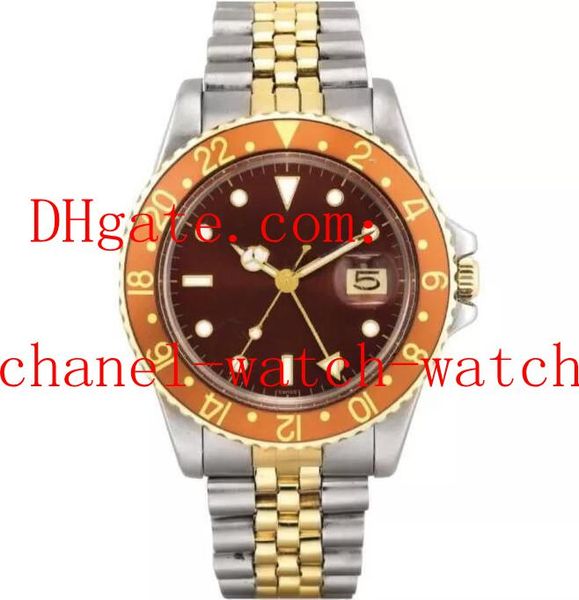 

mens wrist watches 40mm 1972 vintage 1675 gmt brown nipple dial two-tones asia 2813 movement mechanical automatic mens watches, Slivery;brown