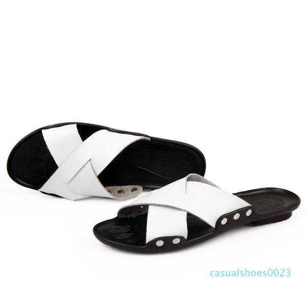 

summer cool leather breathable men flip flops korean style male slipper non-slide male handmade men slippers hs166 c23, Black