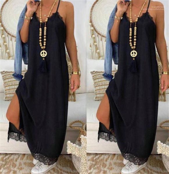 

split sleeveless long dresses solid color womens clothing lace designer womens dresses sashes, Black;gray