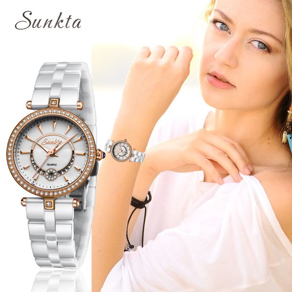 

reloj de dama sunkta women quartz watches ceramics watch women lady boutique bracelet watch for girl gift, Slivery;brown