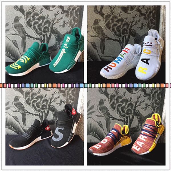 

human race running shoes pharrell williams hu trail holi exclusive equality happy passion mens women trainers hiking sport designer sneakers, Black