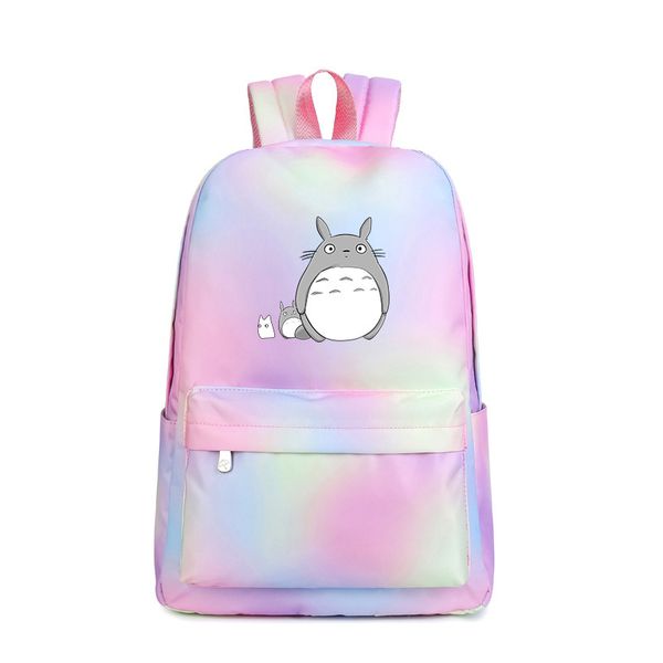 

rainbow dream color totoro kawaii cat printing backpack women cute backpack canvas school bags waterproof travel