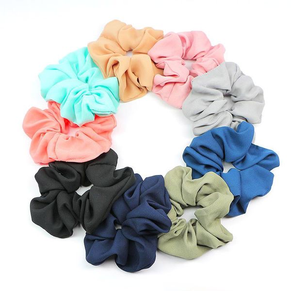 Women Girls Solid Color Chiffon Cloth Elastic Ring Hair Ties