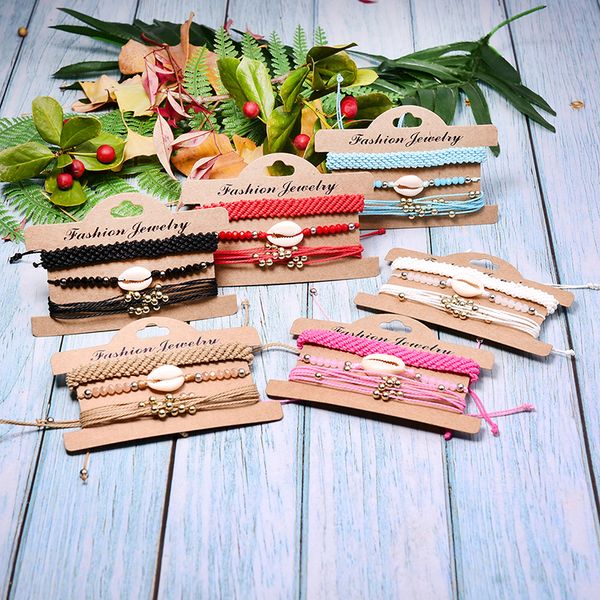

3 pieces braided shell bracelet for women fashion woven wax rope chic girl handmade boho wrap charm pulseras femme dropshipping, Golden;silver